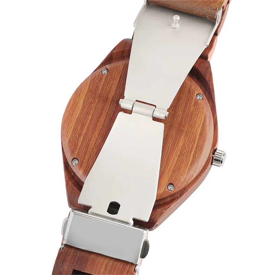  Simple Novel Trendy Red Black Sandalwood Bangle Men Analog Quartz WristWatch Hollow Handmade Nature Wood Bamboo Relogio Gift Bag (5)
