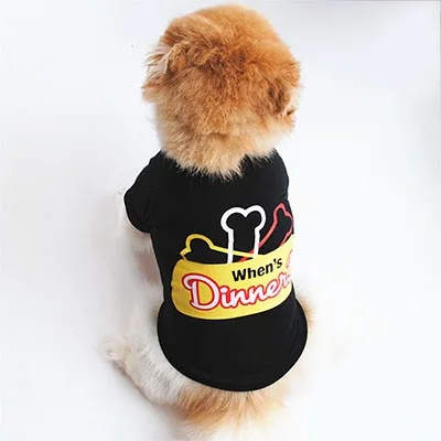 Одежда для кошек Удобная хлопчатобумажная одежда для домашних питомцев для кошек маленькие собаки, когда ужин щенок футболка Летняя футболка милый котенок жилет - Цвет: Черный
