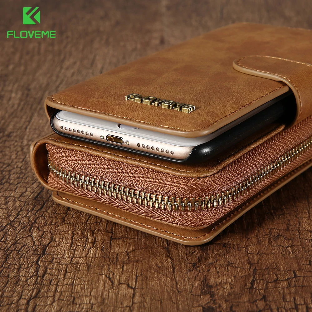 FLOVEME Wallet Case Bag Retro Luxury Genuine Leather Pouch Case For