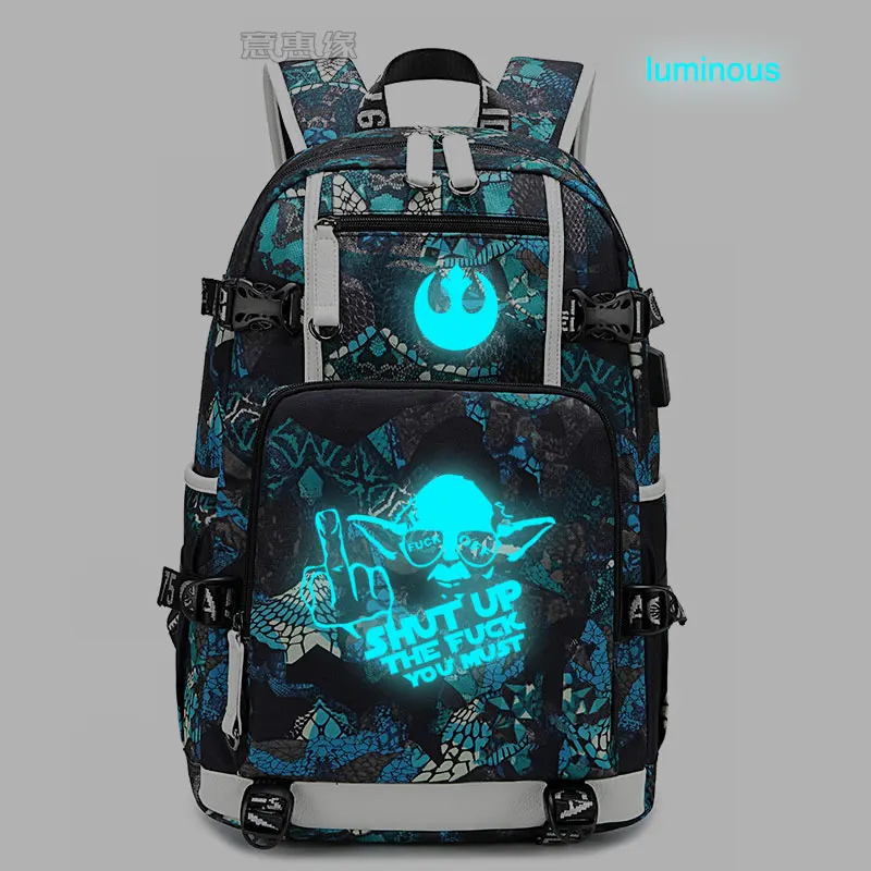 Рюкзак с изображениями из новых «Звездных войн» сумка для ноутбука мужские дорожные сумки USB Кот teather светящийся Оксфорд рюкзак школьный ранец - Цвет: Серебристый