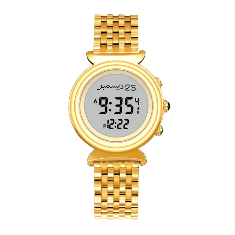 gold Оригинальные часы azan 6341 Alfajr WF14 исламские часы кибла с молитвенным компасом мусульманские часы лучшие подарки для мусульман золотые часы harameen - Цвет: gold
