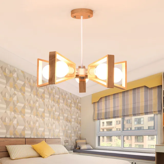 5 Heads Northern Europe Wood Bedroom Chandelier Light Personality 5 Heads Northern Europe Wood Bedroom Chandelier Light Personality Originality Restaurant Study Simple Modern Home Decor