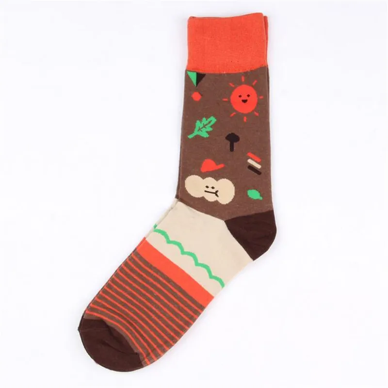 Британский стиль мужские хлопковые носки пара Счастливые Носки дышащие чесаный хлопок носки Красочный дом усы узор креативные носки