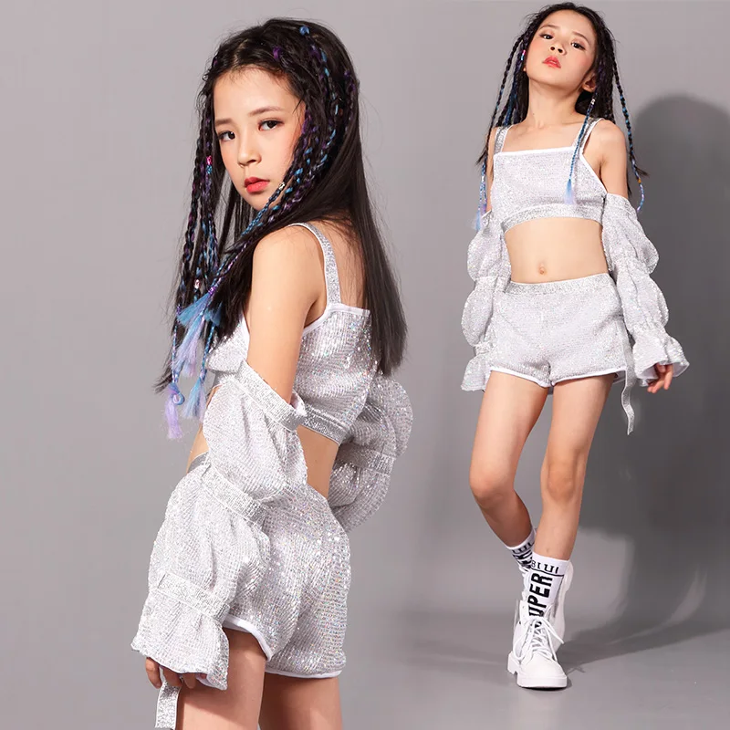 

New Girls Hip Hop Jazz Dance Sequins Costumes Female Model Catwalk Suit Children's Street Dance Set