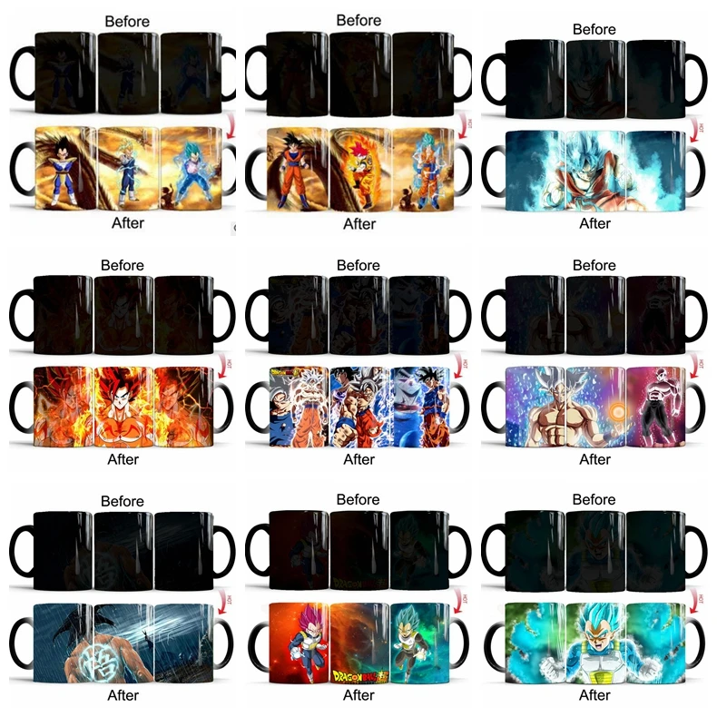 

1PCS DRAGON BALL Z Goku Vegeta Figure Color Changing Mug Anime Heat Reveal Magic Coffee Milk Tea Cup For Boy Gift 10 Styles