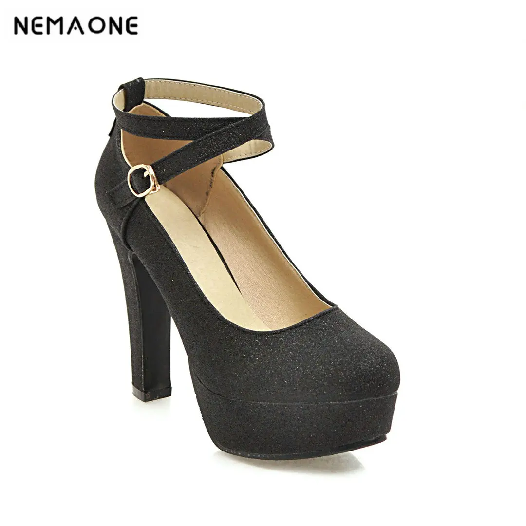 

2019 New ankle strap Women pumps thick high Heels platform Shoes rouned toe Ladies party Shoes