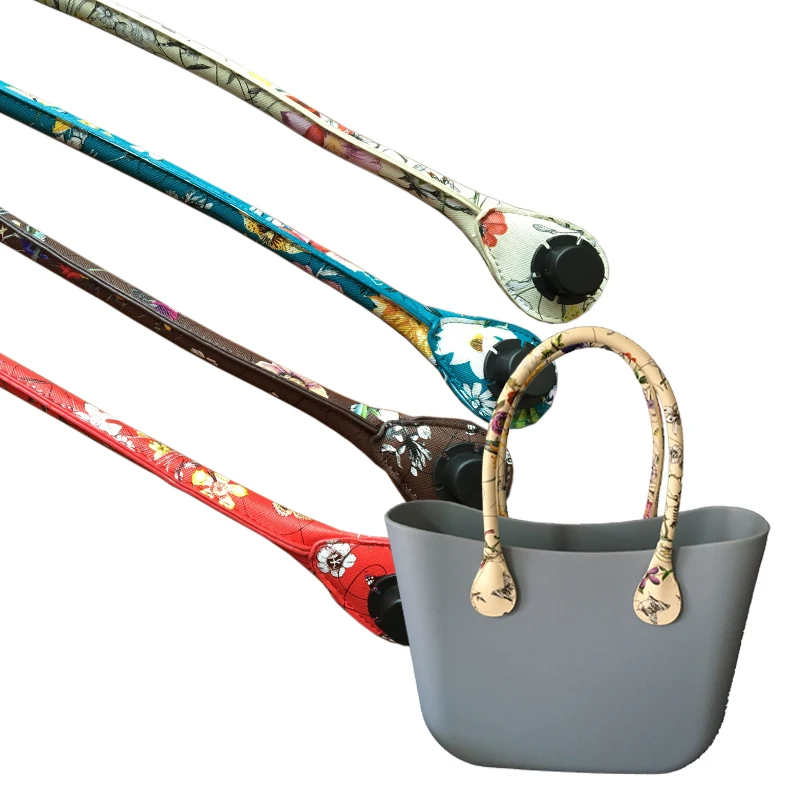 1 pair obag flowers Pu Faux Leather Handles Strap for O bag Shoulder