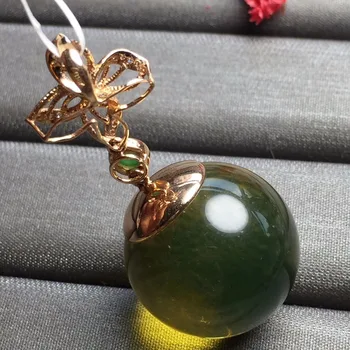 

Fine Jewelry Real 18K Rose Gold AU750 100% Natural Mexico Origin Blue Amber round Gold Love pendant neckalces for women
