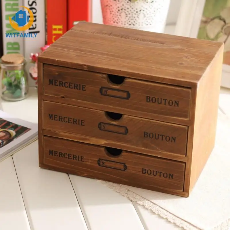 

Household Storage Organization Decoration Wood Cosmetic Box Vintage Wooden Storage Case Drawer Makeup Box Storage Boxes