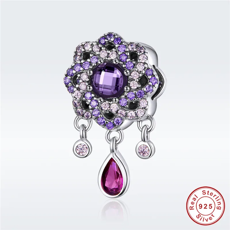 

fit Pandora Bracelet Original 925 Sterling Silver Purple Cubic Zirconia Flower Shape Charms Authentic S925 Red Oval Stone Beads