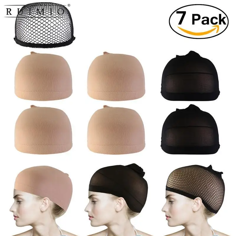 

7pcs Wig Caps Neutral Nude Beige and Black Mesh Wig Cap Hairnets good Quality Mesh Weaving Wig Hair Net Elastic Making Caps