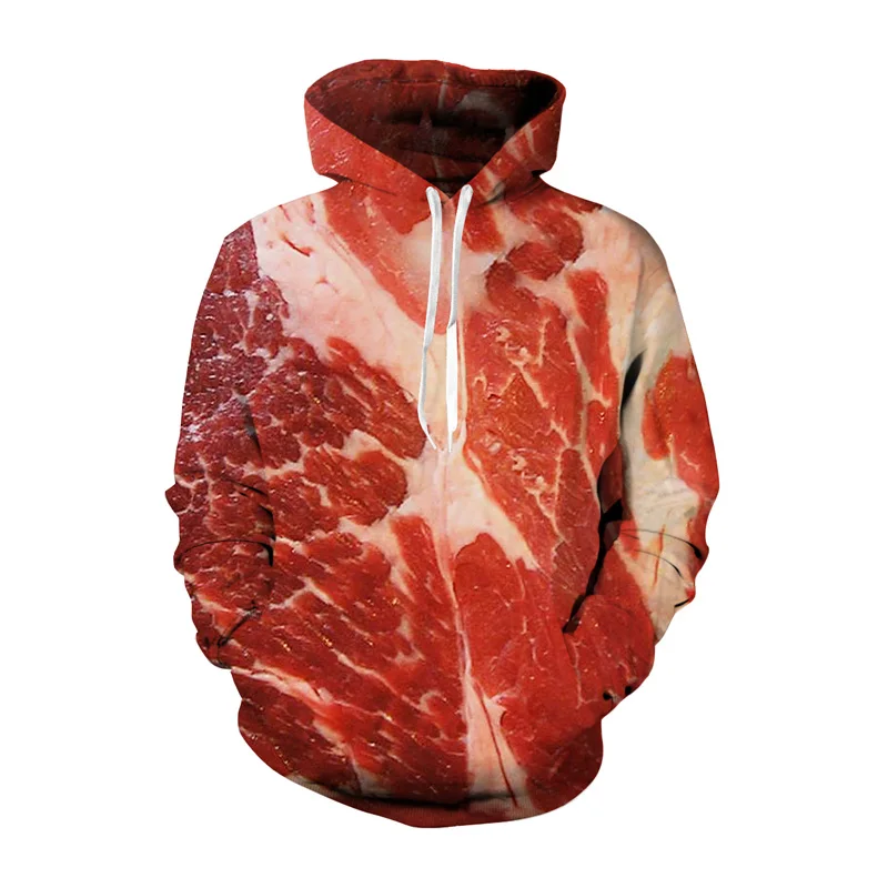 

Beef Meat 3d Hoodies Sweatshirt Funny Simulation Bacon Pullover 2019 Plus Size 5XL Brand Clothing Tracksuit Outwear Tops