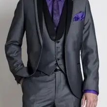 Смокинги друзей жениха на заказ Тонкий костюм темно-серого цвета Свадебные Мужские костюмы(пиджак+ брюки+ жилет+ галстук