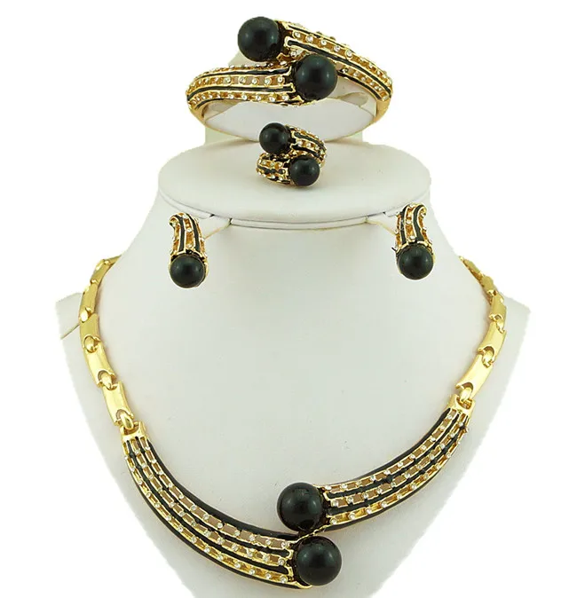 Африканские свадебные ювелирные наборы африканские большие женские ожерелья ювелирные изделия, Африканский бисер индийские модные ювелирные изделия золотые украшения - Окраска металла: black