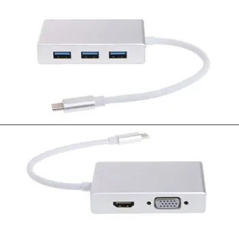 

USB C To HDMI VGA 2K 4K Adapter, Type C to HDMI VGA 3 USB3.0 Hub, Portable Converter Adaptor for 2017 MacBook Pro/Samsung Gala