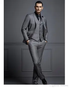 

Handsome Dark Grey Mens Suit New Fashion Groom Suit Wedding Suits For Best Men Slim Fit Groom Tuxedos For Man(Jacket+Vest+Pants)