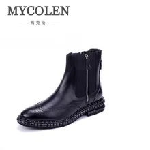 MYCOLEN/брендовая модная зимняя мужская обувь на молнии; удобные кожаные мужские ботинки с заклепками; черные повседневные мужские Ботильоны; Bottes Homme