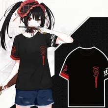 DATE A LIVE футболка Аниме Tokisaki Kurumi косплей футболки летняя футболка с коротким рукавом топы Мужские хлопковые футболки