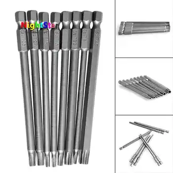 8Pcs 100mm Magnetic Torx Screwdriver Bits 1/4" Hex Shank New T8 T10 T15 T20 T25 T27 T30 T40 Electric Screwdriver head