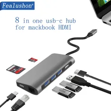 USB C док-станция для ноутбука USB 3,0 HDMI RJ45 Gigabit PD Fealushon для MacBook samsung Galaxy S9/S8/S8+ type C док-станция