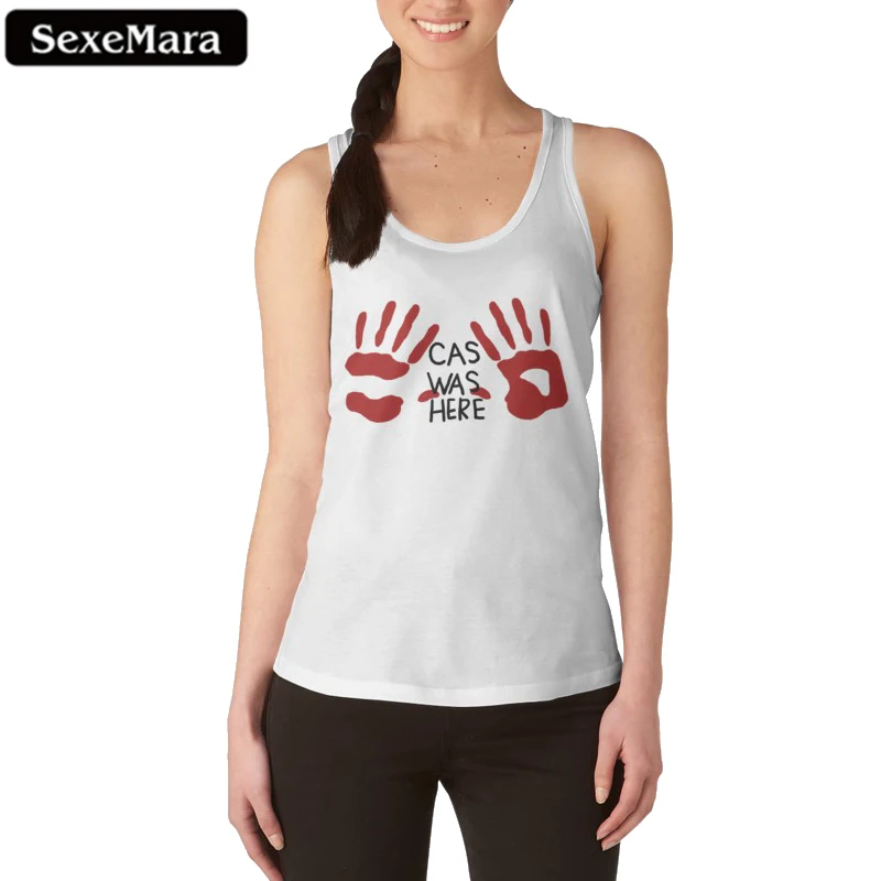 

SexeMara Cas Was Here Letter Print Summer Cropped Tank Top Funny Women Tank Tops Hajuku Red Palm Print Graphics Vest