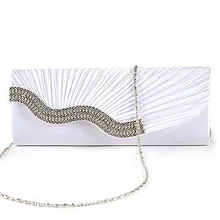 Wholesale10pcs*Ladies Evening Clutch Fabric baguette Type Satin Handbag Pleated with Serti Waterfront Strass White