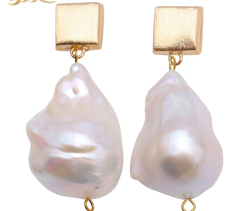 

2019 new style Pearl Earrings Sterling Silver Baroque 20*30mm White Baroque Freshwater Cultured Pearls Drop Dangle Earrings