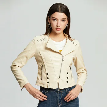

NXH Leather jacket Women Autumn Fashion Coat Plus size Motor Biker Jacket Black Red Yellow Pu Faux leather Jackets