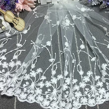 90*35cm Cloth White Flower Embroidered Tulle Mesh Lace Trim for Sewing Accessories Embroidered Trim Beautiful Lace Fabric DIY scallop trim lace embroidered kimono
