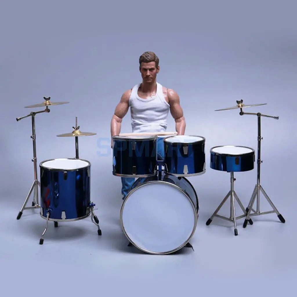 1//6 Miniature Drum Kit Drum Set Replica Model Hobby Collection Gifts Blue