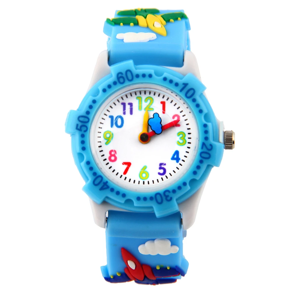 

Children Kids Waterproof Shockproof Adjustable Boy Girl Silicone Strap Gift 3D Cartoon Pattern Quartz Movement Round Dial Watch
