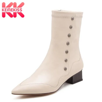 

KemeKiss Women Ankle Boots Genuine Leather Shoes Woman Winter High Heel Boots Sexy Ladies Pointed Toe Luxury Shoes Size 34-39