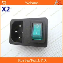 2 шт. переключатель гнездо с зеленый свет Разъем питания Подключите 4PIN 10A 250 В с блоком предохранителей+ 10A предохранитель