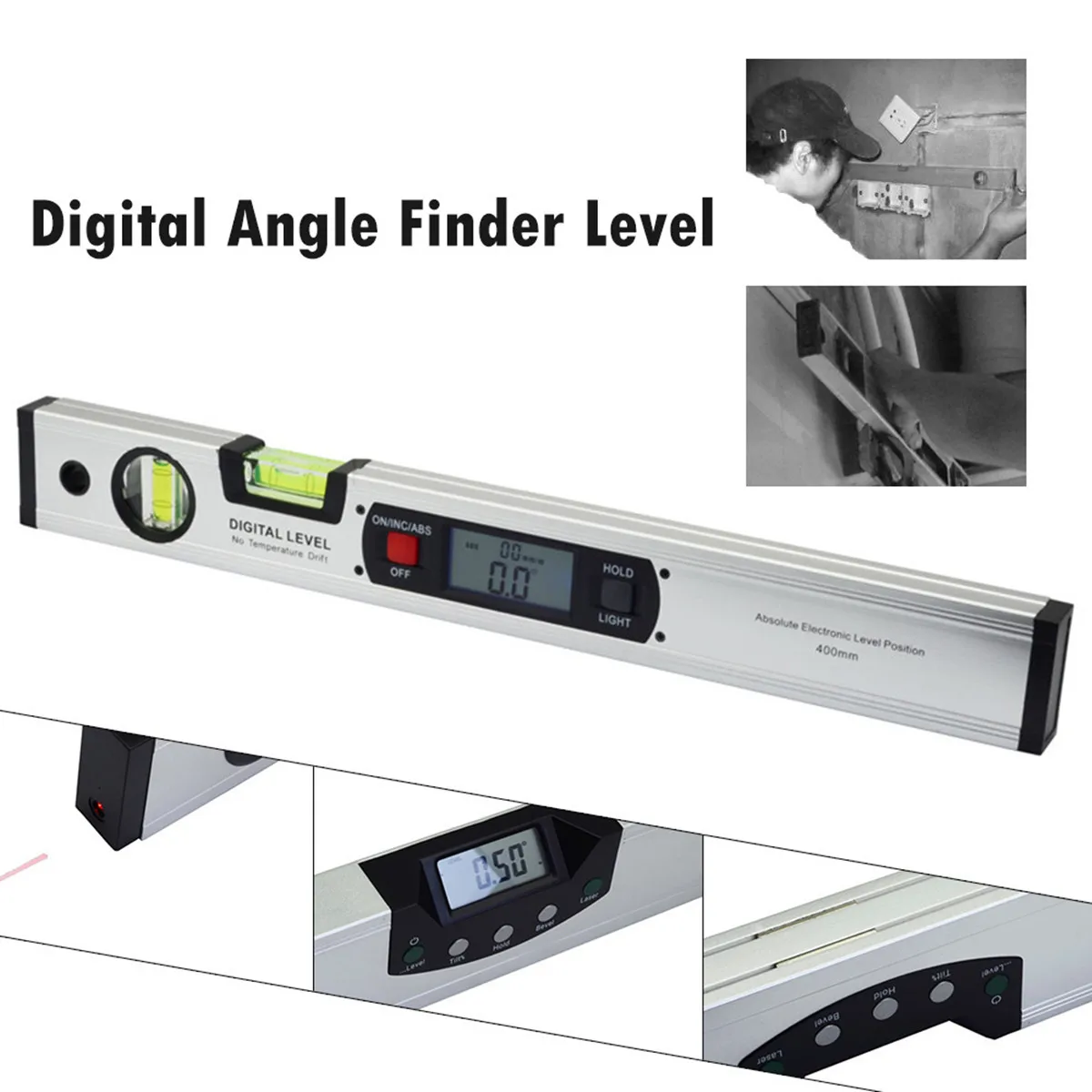 

360 Complete Measurement LCD Display Digital Angle Finder Level Absolute Origin Function Portable Designed Aluminum Alloy Silver