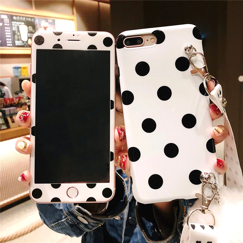 Чехол в горошек для iphone 8 8plus + чехол из закаленного стекла iPhone X Xs 7 7plus 6 6S 6sP Fudas