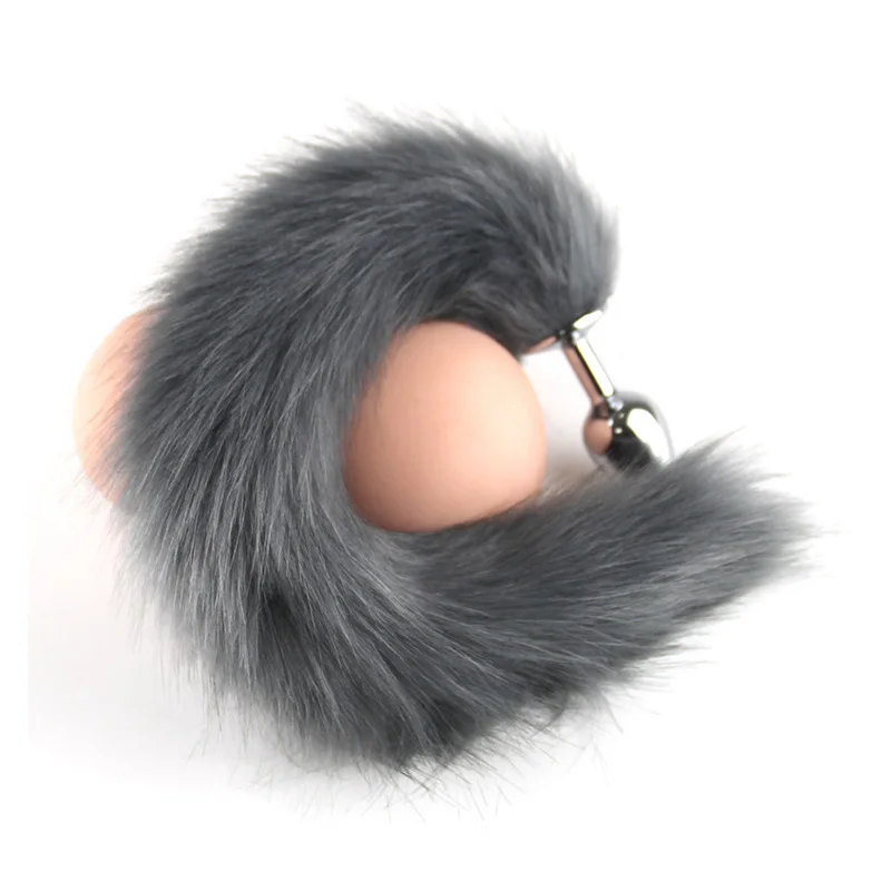 Black-Wolf-Fake-hair-Lovely-Fox-Tail-Butt-Metal-Plug-Long-Anal-Sex-Toy-Animal-RolePlay