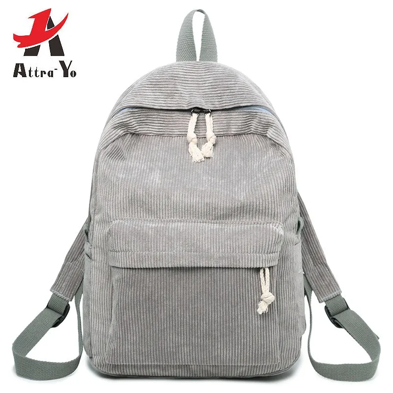 

Attra-Yo Backpack for Women Preppy Style Soft Fabric Stripe Backpacks Female Corduroy Design School Backpack for Teenage Girls