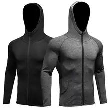 Мужские осенние и зимние спортивные куртки для фитнеса для бега для тренировок куртка с капюшоном и длинными рукавами на молнии быстросохнущее пальто