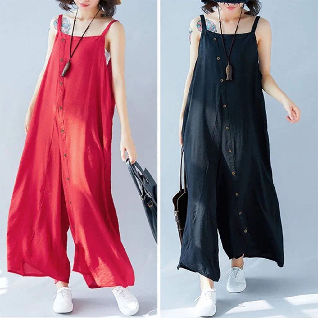 

Women Summer Pants 2019 new Stretch Female Playsuit Casual Sleeveless Buttons Solid Easy Fitting Jumpsuits Y530