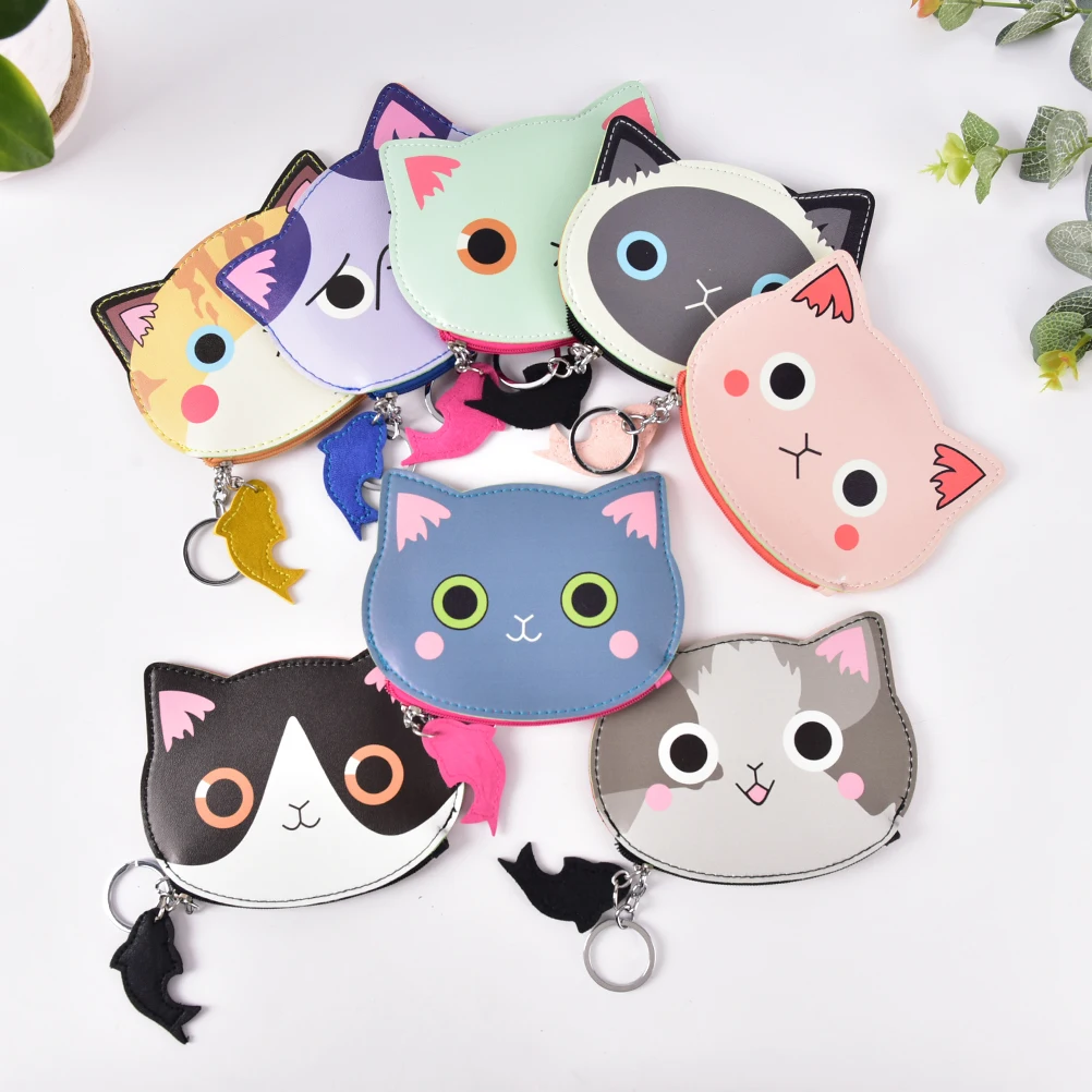 Женский короткий кошелек из искусственной кожи с милым мультяшным котом