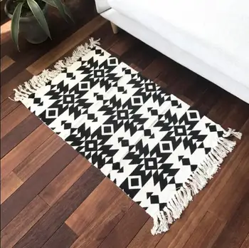 

Nordic Fringed carpet linen bedside Mats Black white Anti-slip Carpet Floor Mat Outdoor Rugs front door home entrance doormat