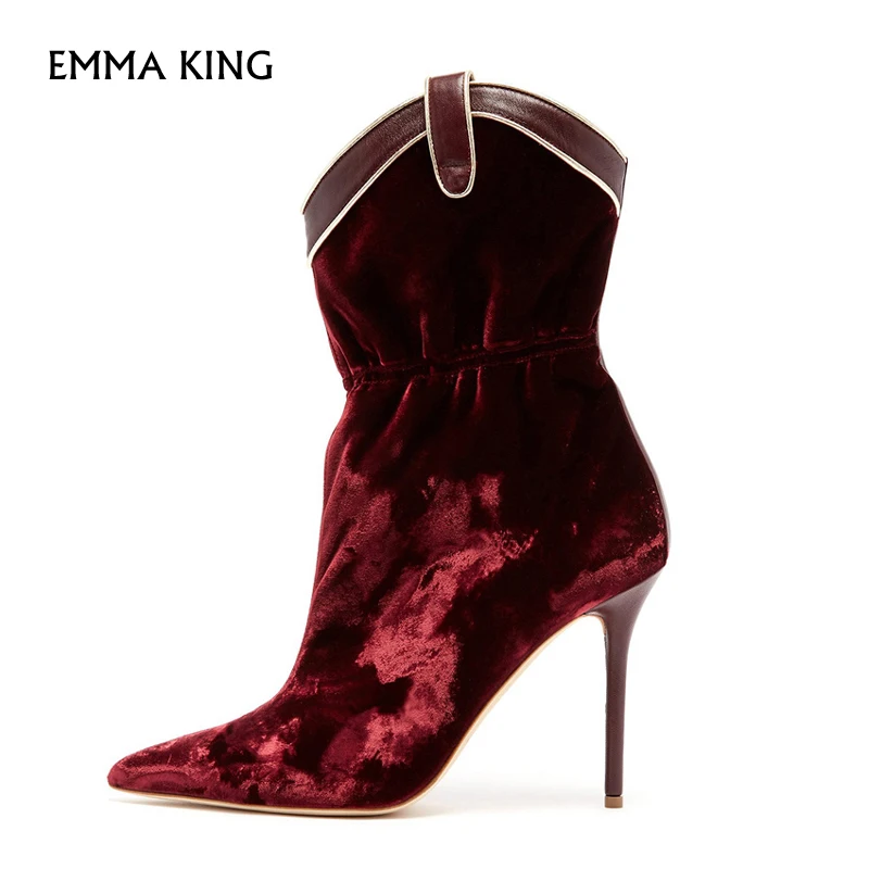 

Spring/ Autumn Fashion Women Ankle Boots Red wine Pointed Toe High Heels Botines Mujer Sexy Stilettos Party Shoes Woman Botas