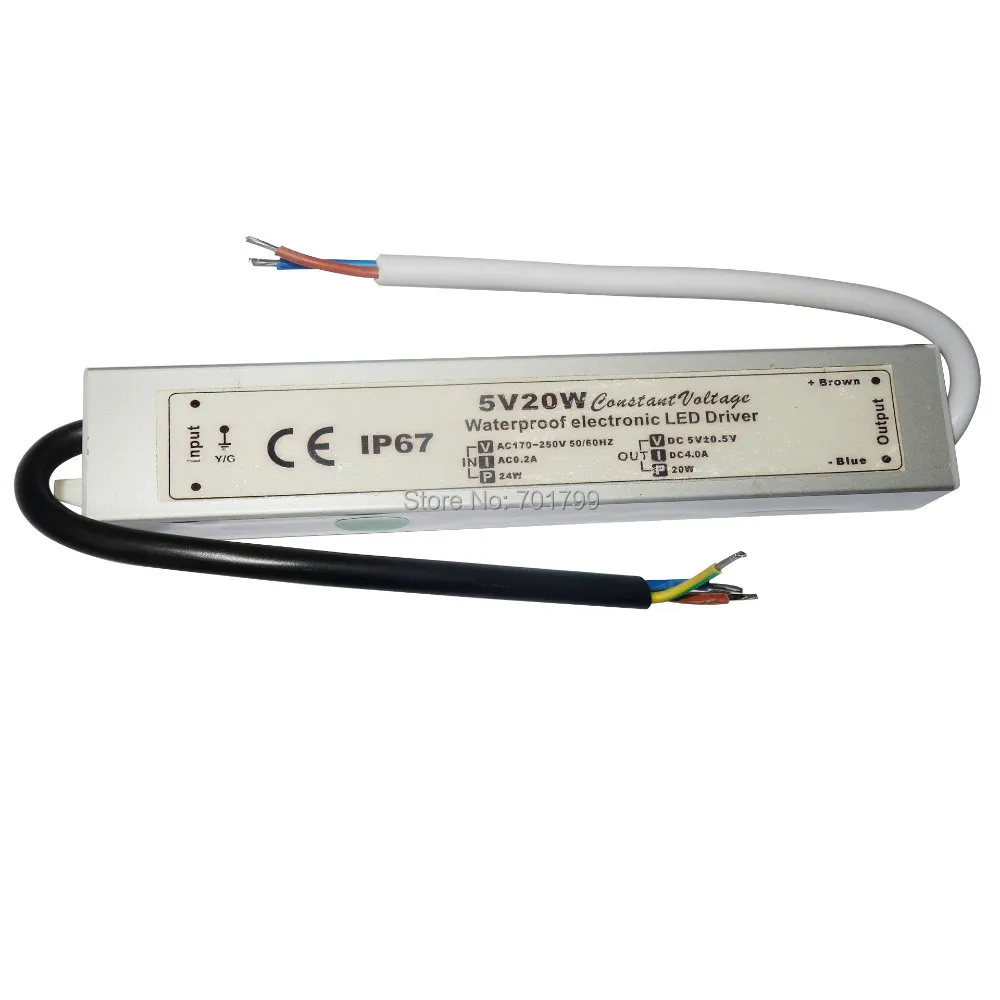 5 V/4A/20 W IP67 водонепроницаемый переключатель режима светодиодный источник питания; AC90-250V вход; Размер: 160*30*20 мм