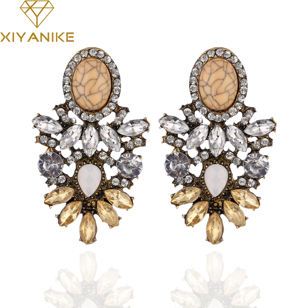 

New Design Hot Fashion Artificial Crystal Pendant Drop Dangle Earrings Gem Statement Earring Jewelry For Women XY-E128