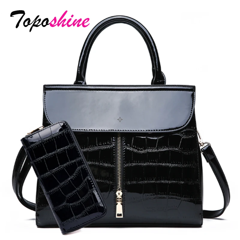 

Toposhine Patent Leather Glossy Stone Pattern Ladies Handbag New Two-Piece Composite Bag Casual Wild Shoulder Messenger Bag