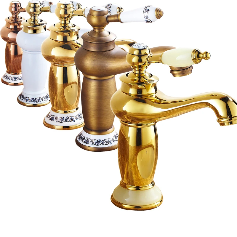 5 colors Good Quality Chrome golden brass Hot and Cold Water Basin Vessel Sink Faucet Deck
