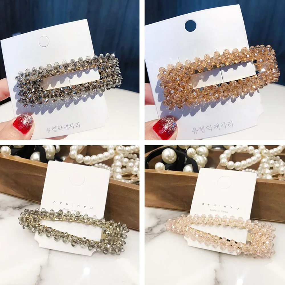 

New Women Shiny Crystal Rhinestones Hair Clip Barrette Pearl Hairpin Hollow for Girl Fashion Headwear Sweet Headband Accessories