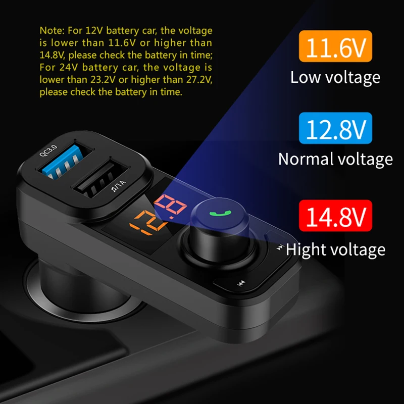Bluetooth Handsfree Car Phone Kit Беспроводной fm передатчик с QC3.0 3.1A быстрое зарядное устройство