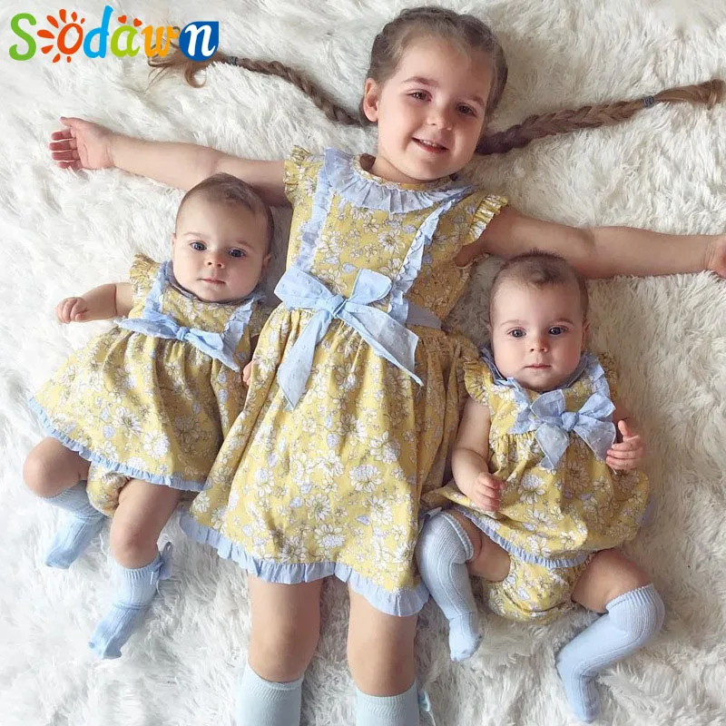 

Sodawn Girls Dress Fresh Floral Small Flying Sleeve Bow Vest Dress Children Clothing 2019 Summer Fashion Cute Baby Girls Clothes