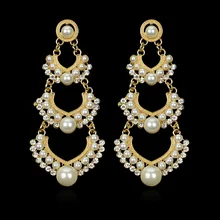 Chandelier Pearl Earrings For Wedding And Get Free Shipping On Indian Wedding Earring Chandelier Hanging Long Earrings Gold Color Multilayer Imitation Pearl Earings Fashion Jewelry